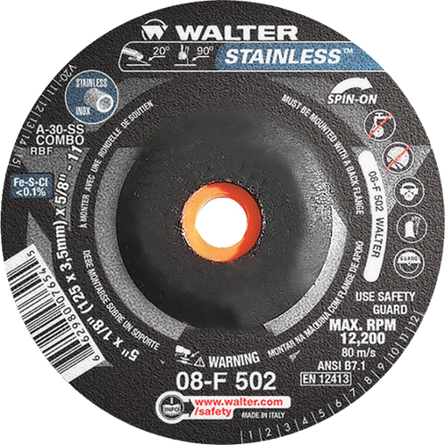 Depressed Centre Grinding Wheels - Stainless Type 27, 5" x 1/8", 5/8"-11 Arbor, Type 27S Consource