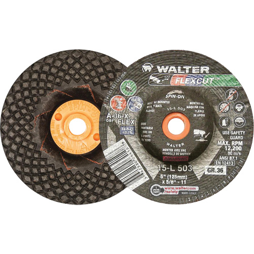 Flexcut Depressed Centre Grinding Wheels, 5", 36 Grit, Aluminum Oxide, 5/8"-11, 12200 RPM, Type 29 Consource