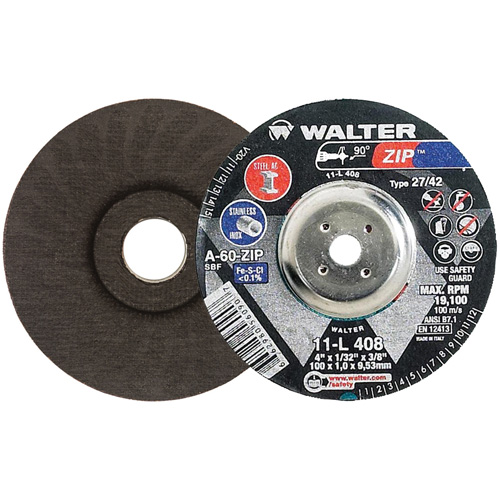 Zip Cutting and Grinding Wheel, 4" x 1/32", 3/8" Arbor, Type 27, 60 Grit, Aluminum Oxide Consource