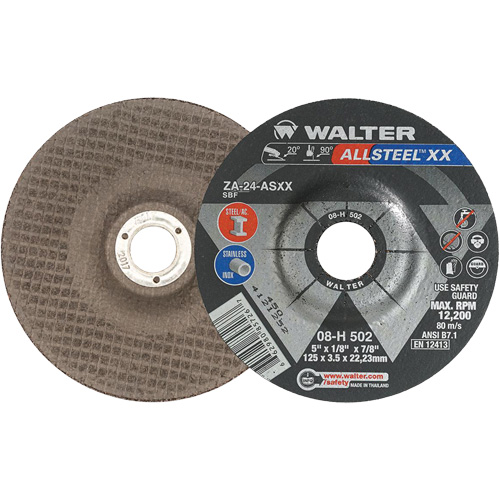 Depressed Centre Grinding Wheels - ALLSTEEL XX, 5" x 1/8", 7/8" Arbor, Type 27, Zirconia Alumina, 12200 RPM Consource