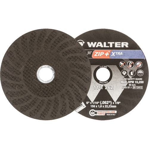 Zip+ Right Angle Grinder Reinforced Cut-Off Wheel, 6" x 1/16", 7/8" Arbor, Type 1, Aluminum Oxide, 10200 RPM Consource