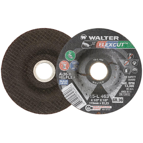 Meule FLEXCUT, 4-1/2", 36 Grain, Oxyde d'aluminium, 7/8", 13 300 Tr/min, Type 29 Consource