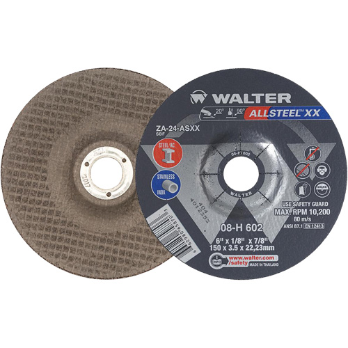 Depressed Centre Grinding Wheels - ALLSTEEL XX, 6" x 1/8", 7/8" Arbor, Type 27, Zirconia Alumina, 10200 RPM Consource