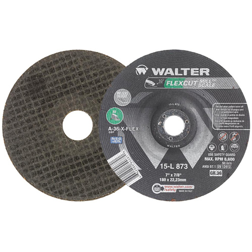 FLEXCUT MILL SCALE Grinding Wheel, 7", 36 Grit, Aluminum Oxide, 7/8", 8600 RPM, Type 29 Consource