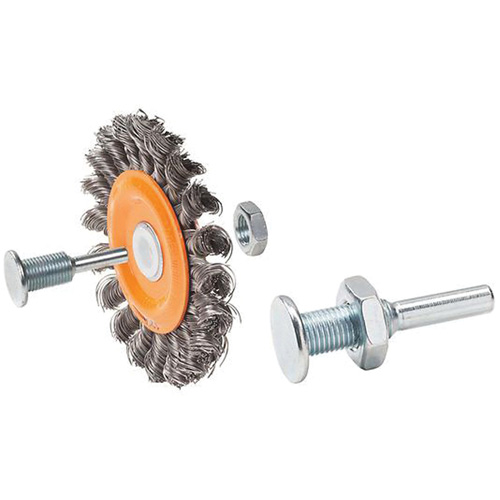 Reversible Mounted Knot-Twisted Wire Wheel, 3" Dia., 0.0118" Fill, 1/2" Arbor, Steel Consource