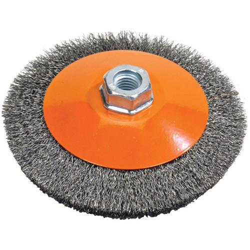 Meule soucoupe &agrave; fils cr&ecirc;p&eacute;s, 5" dia., Fils 0,012", Arbre 5/8"-11 Consource