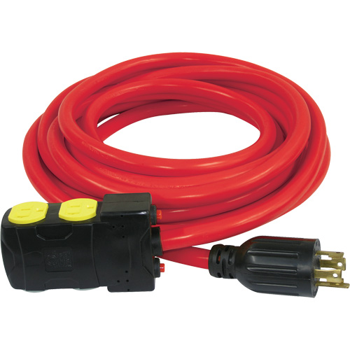 Generator Extension Cord with Resets, SJTW, 10 AWG, 20 A, 4 Outlet(s), 25' Consource