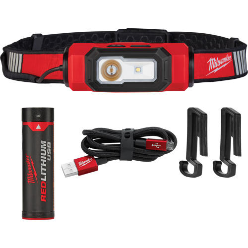 Beacon USB Hard Hat Light, LED, 600 Lumens, 2 Hrs. Run Time, Rechargeable Batteries Consource