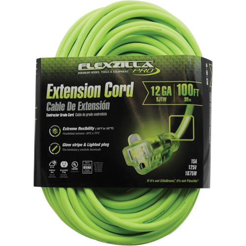 Flexzilla&reg; Pro Industrial Extension Cord, All-Weather, SJTW, 12/3 AWG, 15 A, 100' Consource
