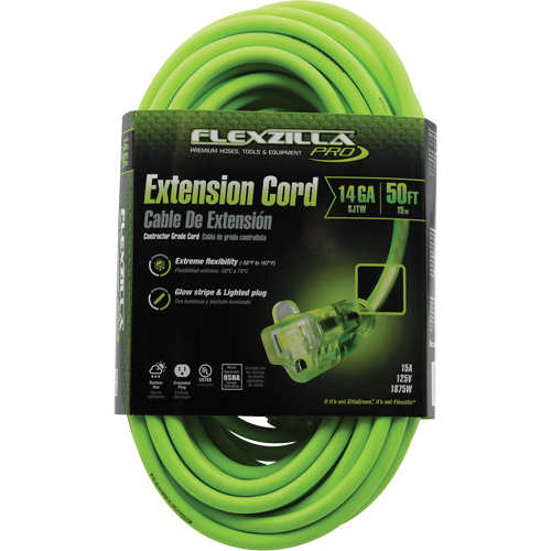 Flexzilla&reg; Pro Industrial Extension Cord, All-Weather, SJTW, 14/3 AWG, 15 A, 50' Consource