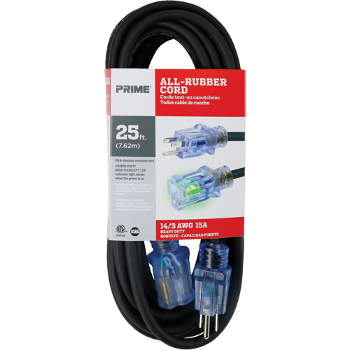 Cordon rallonge All-Rubber, Ext&eacute;rieur, SJOOW, AWG 14/3, 15 A, 25' Consource