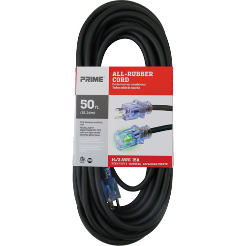 Cordon rallonge All-Rubber, Ext&eacute;rieur, SJOOW, AWG 14/3, 15 A, 50' Consource