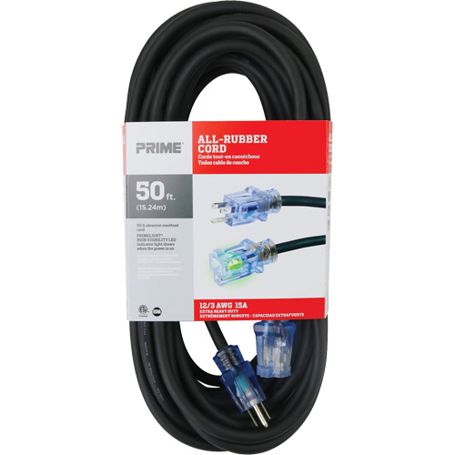 Cordon rallonge All-Rubber, Ext&eacute;rieur, SJOOW, AWG 12/3, 15 A, 50' Consource