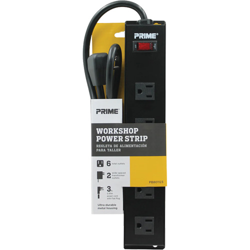 Metal Workshop Power Strip, 6 Outlet(s), 3', 15 A, 1875 W, 125 V Consource