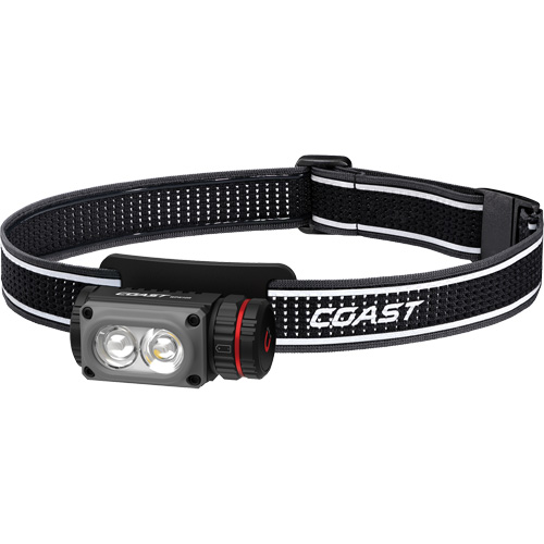 Lampe frontale COAST WPH10R &agrave; deux couleurs avec aimant et agrafe, DEL, 500 lumens, 3,25 hres de fonctionnement, piles Rechargeable Consource