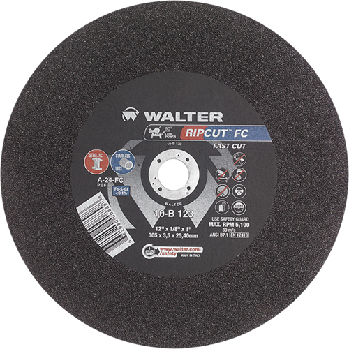 Ripcut Stainless Steel & Steel Cut-Off Wheel for Stationary Saws, 18" x 3/16", 1" Arbor, Type 1, Aluminum Oxide, 3400 RPM Consource