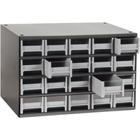 Casiers modulaires pour pi&egrave;ces, Acier, 20 tiroirs, 17" x 10-9/16" x 2-1/16", Gris Consource
