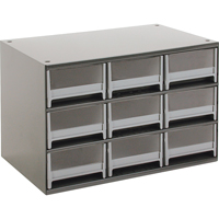 Modular Parts Cabinets, Steel, 9 Drawers, 17" x 10-9/16" x 3-1/16", Grey Consource