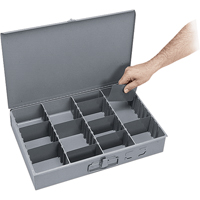 Boîtes &agrave; compartiments ajustables, Acier, Variable compartiments, 18" la x 12" p, 3" h, Gris Consource