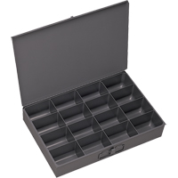 Compartment Scoop Boxes, Steel, 16 Slots, 13-3/8" W x 9-1/4" D x 2" H, Grey Consource
