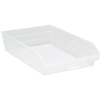 Shelf Bins, 11-1/8" W x 4" H x 17-7/8" D, Clear, 40 lbs. Capacity Consource