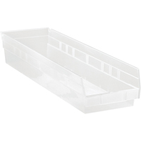 Shelf Bins, 6-5/8" W x 4" H x 23-5/8" D, Clear, 50 lbs. Capacity Consource