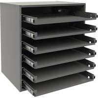 Small Bearing Slide Rack, Steel, 6 Slots, 15-9/16" W x 11-7/8" D x 16-3/8" H, Grey Consource