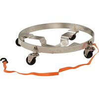Chariots &agrave; &eacute;tages multiples pour baril, Acier inoxydable, Capacit&eacute;e 900 lb, Diam&egrave;tre 23-1/2", Roue en Caoutchouc Consource