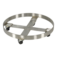 Chariots pour barils, Acier inoxydable, Capacit&eacute;e 800 lb, Diam&egrave;tre 23-1/4", Roue en Caoutchouc Consource