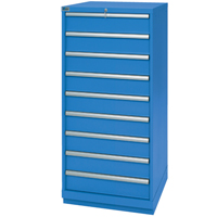 Drawer Cabinets, 9 Drawers, 28-1/4" W x 28-1/2" D x 59-1/2" H, Bright blue Consource