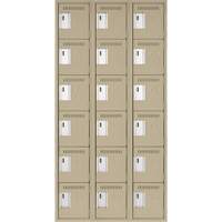 Clean Line Lockerette, 6 -tier, Bank of 3, 36" x 18" x 72", Steel, Beige, Rivet (Assembled) Consource