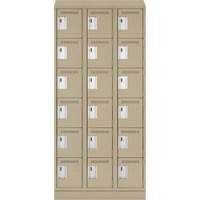 Clean Line Lockerette , 6 -tier, Bank of 3, 36" x 18" x 82", Steel, Beige, Rivet (Assembled) Consource