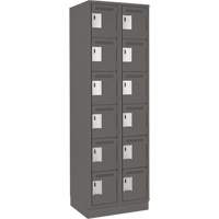 Clean Line Lockerette, 6 -tier, Bank of 2, 24" x 18" x 76", Steel, Charcoal, Rivet (Assembled) Consource