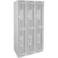 Clean Line Lockers, 2 -tier, Bank of 3, 36" x 15" x 72", Steel, Grey, Rivet (Assembled), Perforated Consource