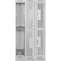 Clean Line Lockers, 2 -tier, Bank of 3, 36" x 18" x 76", Steel, Grey, Rivet (Assembled), Perforated Consource