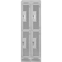 Clean Line Lockers, 2 -tier, Bank of 2, 24" x 18" x 82", Steel, Grey, Rivet (Assembled), Perforated Consource
