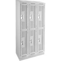 Clean Line Lockers, 2 -tier, Bank of 3, 36" x 15" x 82", Steel, Grey, Rivet (Assembled), Perforated Consource