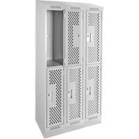 Clean Line Lockers, 2 -tier, Bank of 3, 36" x 15" x 82", Steel, Grey, Rivet (Assembled), Perforated Consource
