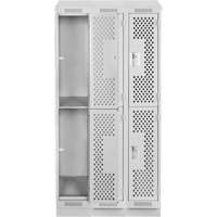 Clean Line Lockers, 2 -tier, Bank of 3, 36" x 15" x 82", Steel, Grey, Rivet (Assembled), Perforated Consource