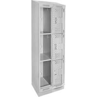 Clean Line Lockers, 3 -tier, Bank of 2, 24" x 15" x 82", Steel, Grey, Rivet (Assembled), Perforated Consource