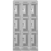 Casiers Clean Line, 3 niveaux, Bloc de 3, 36" x 15" x 82", Acier, Gris, Rivet (assembl&eacute;), Perfor&eacute; Consource