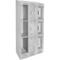 Casiers Clean Line, 3 niveaux, Bloc de 3, 36" x 15" x 82", Acier, Gris, Rivet (assembl&eacute;), Perfor&eacute; Consource