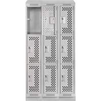 Casiers Clean Line, 3 niveaux, Bloc de 3, 36" x 15" x 82", Acier, Gris, Rivet (assembl&eacute;), Perfor&eacute; Consource