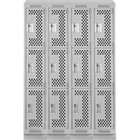 Casiers Clean Line, 3 niveaux, Bloc de 4, 48" x 18" x 82", Acier, Gris, Rivet (assembl&eacute;), Perfor&eacute; Consource