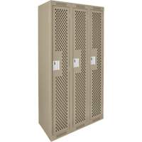 Clean Line Lockers, Bank of 3, 36" x 12" x 72", Steel, Beige, Rivet (Assembled), Perforated Consource