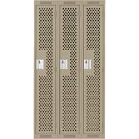 Clean Line Lockers, Bank of 3, 36" x 12" x 72", Steel, Beige, Rivet (Assembled), Perforated Consource