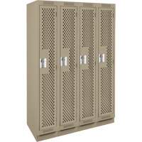 Clean Line Lockers, Bank of 4, 48" x 18" x 76", Steel, Beige, Rivet (Assembled), Perforated Consource