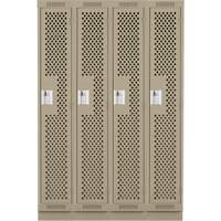 Clean Line Lockers, Bank of 4, 48" x 18" x 76", Steel, Beige, Rivet (Assembled), Perforated Consource