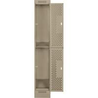 Casiers Clean Line, 2 niveaux, 12" x 18" x 76", Acier, Beige, Rivet (assembl&eacute;), Perfor&eacute; Consource