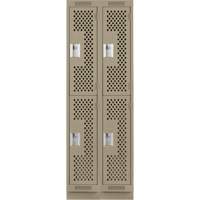 Casiers Clean Line, 2 niveaux, Bloc de 2, 24" x 18" x 76", Acier, Beige, Rivet (assembl&eacute;), Perfor&eacute; Consource
